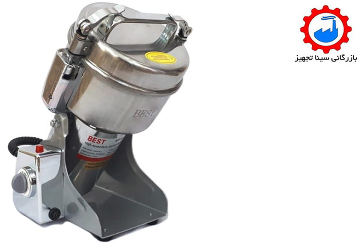 نمای خمیده آسیاب رومیزی استیل مخصوص عطاری و ادویه جات نیمه صنعتی بست مدل BEST 500A