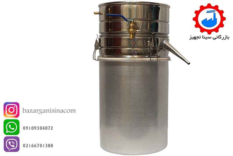 دستگاه عرق گیری یا گلاب گیری سایز 2 ( 20 لیتری اسمی ) لوله کوتاه